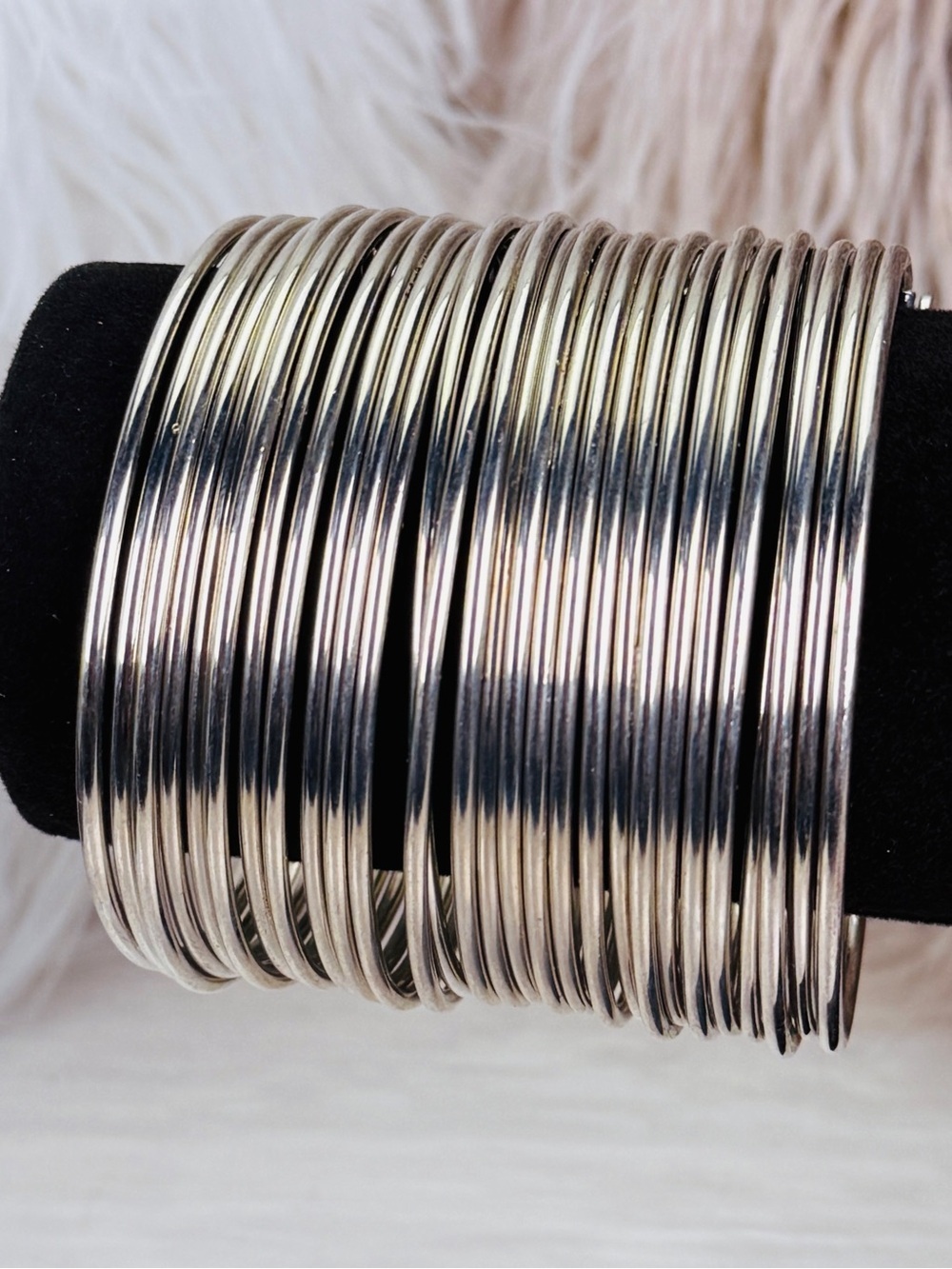 Vintage unique, Silvertone multi band 28 piece, weighted wide band cuff bracelet